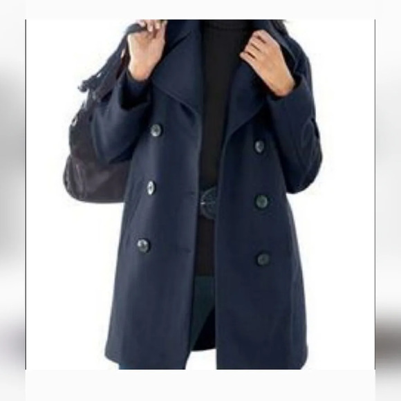 Sinclaire 10 Wool Pea Coat Trench Coat Double Brrasted Navy Blue Size 4 - Picture 1 of 6